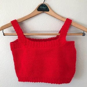 Handmade crochet red crop tank top